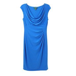 Lauren Ralph Lauren Dress Blue Ruched Cowl Neck 10 Blue Sleeveless Knee Length